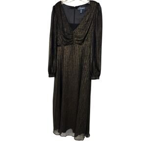 ModCloth Gold Dusted Dreams Midi V Neckline Dress Sz S